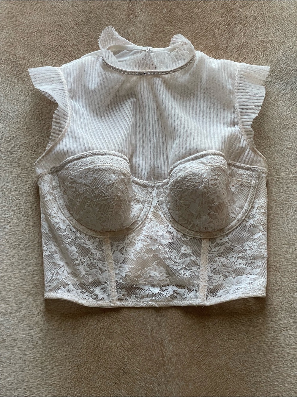 White Lace Corset Turtleneck Top